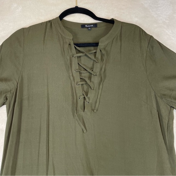 Madewell Novella Lace-up Olive Green Women's shift dress medium - Picture 5 of 7